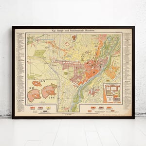 Old Map of Munich Munchen Germany 1890 Vintage Map | Vintage Map Wall Art Print | Large Map Print | Home Decor Wall Art