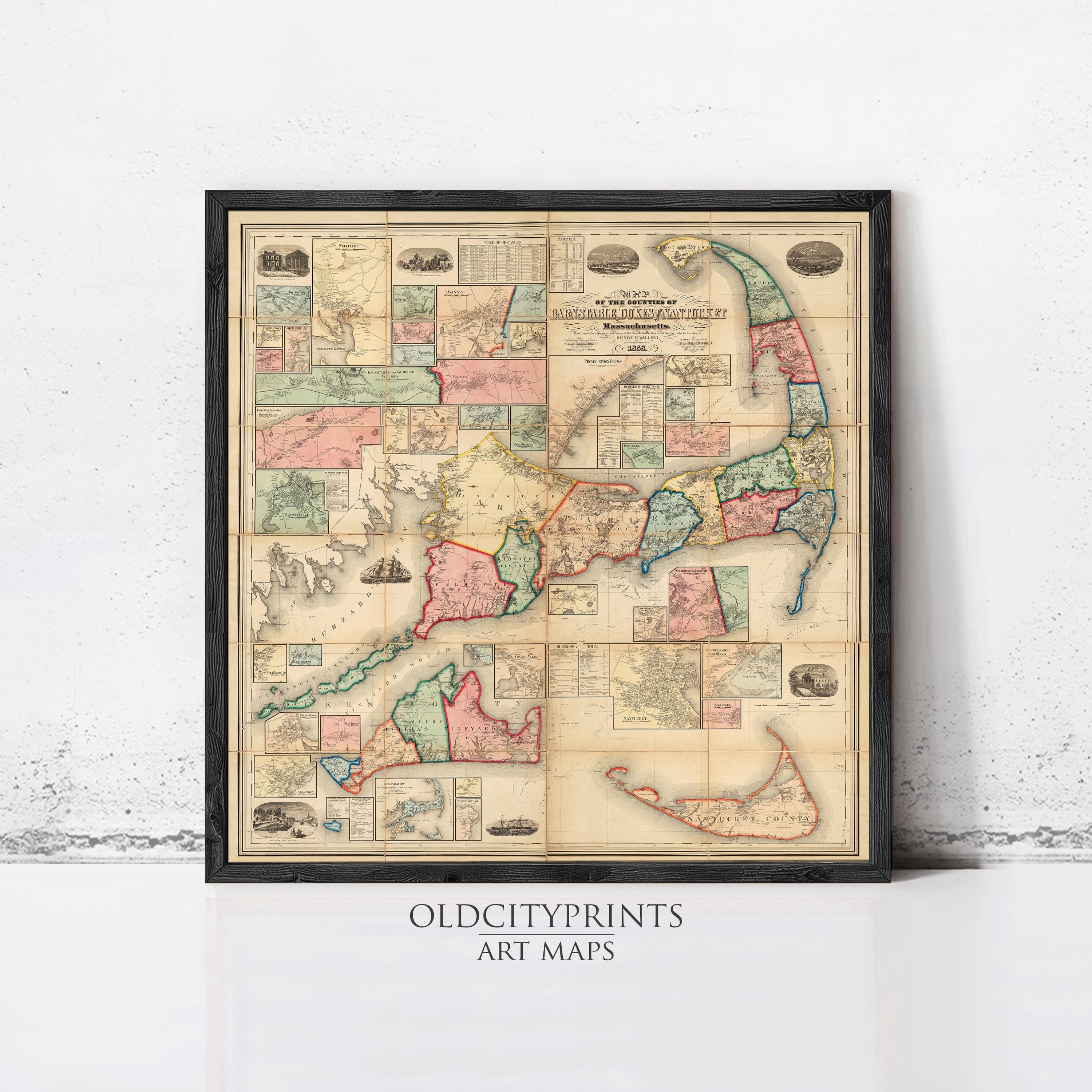 Vintage Cape Cod Map Massachusetts 1860 Old Map | Wall Map Print - Etsy