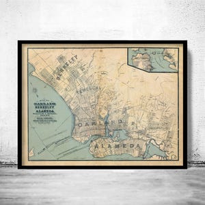 Beautiful Old Map Oakland California 1884 Vintage Map | Vintage Map Wall Art Print | Large Map Print | Home Decor Wall Art
