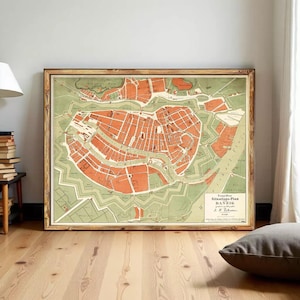 Old Map of Gdansk Danzig Poland 1883  | Wall Map Print