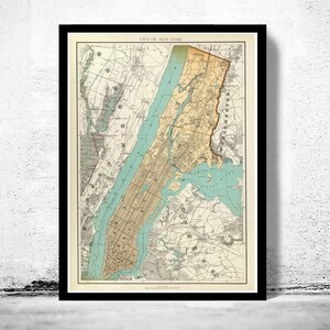 Old Map of New York 1895 Manhattan Vintage MAp | Vintage Map Wall Art Print | Large Map Print | Home Decor Wall Art