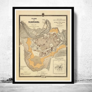 Vintage Map of Pamplona, Spain 1882  | Vintage Map Wall Art Print | Large Map Print | Home Decor Wall Art