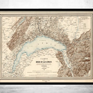 Old Map of Lake Geneva Lac Léman 1856  | Vintage Poster Wall Art Print | Wall Map Print |  Old Map Print