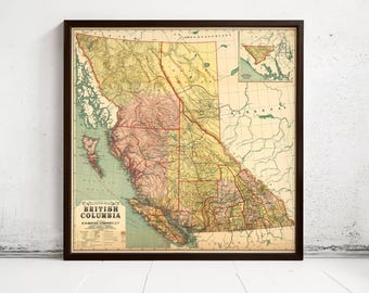 British Columbia Vintage Map 1915 | Antique Canada Wall Décor Art Print