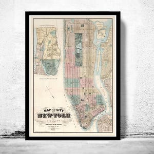 Old Map of New York 1877 Manhattan Vintage Map NY | Wall Map Print