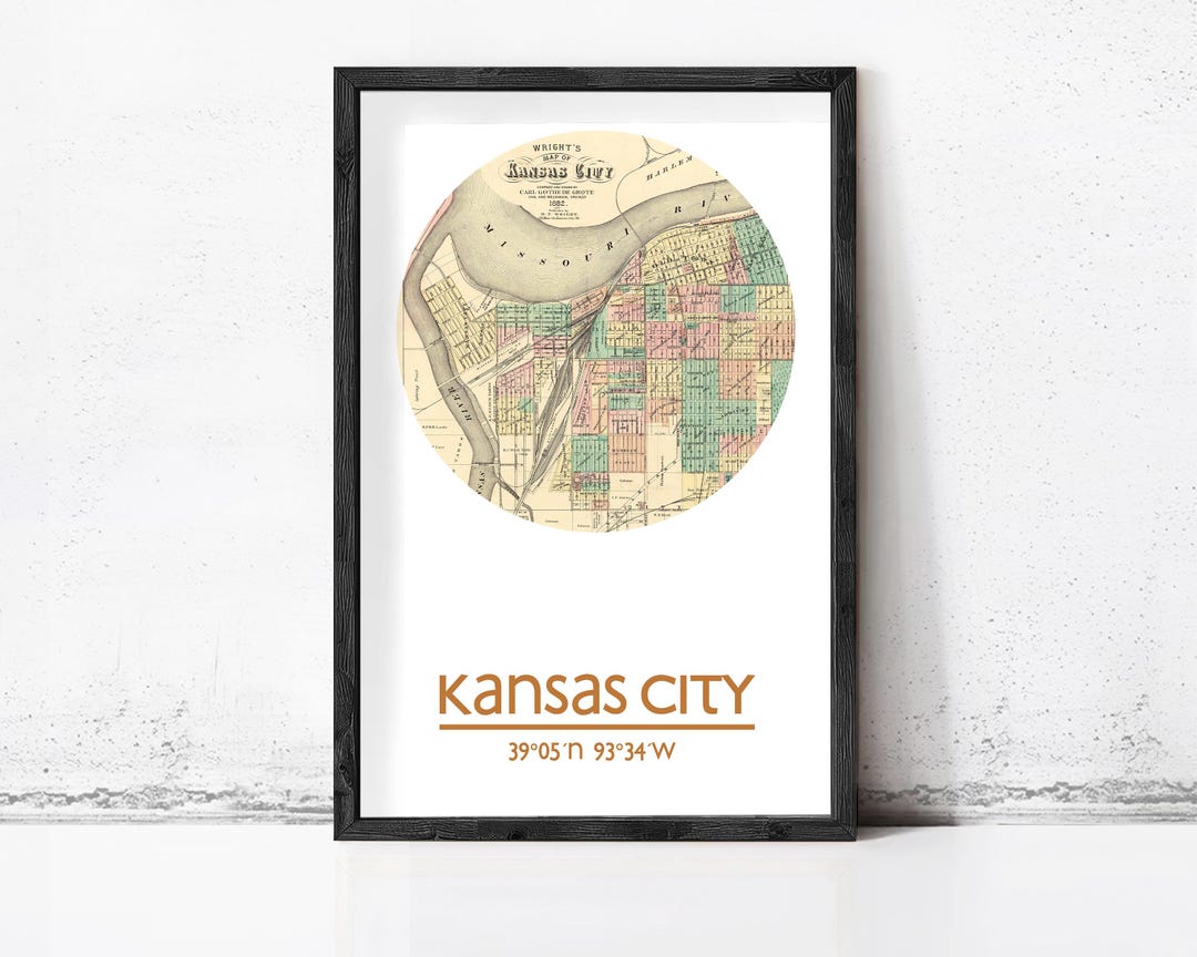 Kansas City Map Art Print: Vintage Style Cityscape Poster Modern City ...