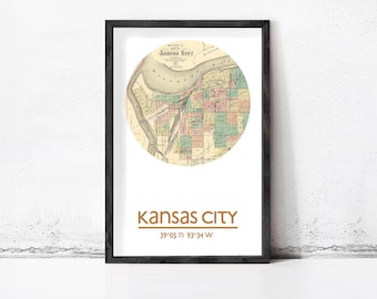 Kansas City Map Art Print: Vintage Style Cityscape Poster Modern City Poster