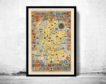 Old Map of Scotland History Map Vintage Look  | Vintage Poster Wall Art Print | Wall Map Print |  Old Map Print