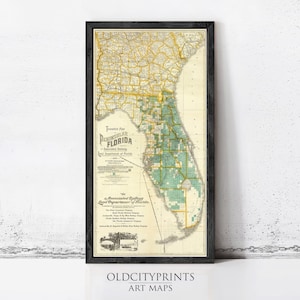 Old Map of Florida State 1890 Florida Vintage Map  | Wall Map Print