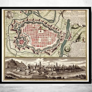 Old Map of Turin Torino Italy 1750 Vintage Map | Vintage Map Wall Art Print | Large Map Print | Home Decor Wall Art