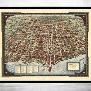 Old Map of Chicago 1938 Birdseye View Vintage Map | Vintage Map Wall Art Print | Large Map Print | Home Decor Wall Art