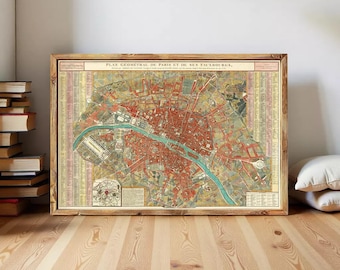 エッフェル塔のあるパリの地図（1889年）、フランスのパリの古い絵地図