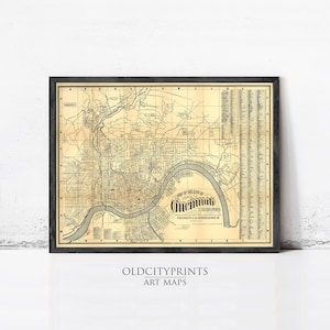 Cincinnati 1882 Vintage Map Print | Old City Suburbs Wall Art