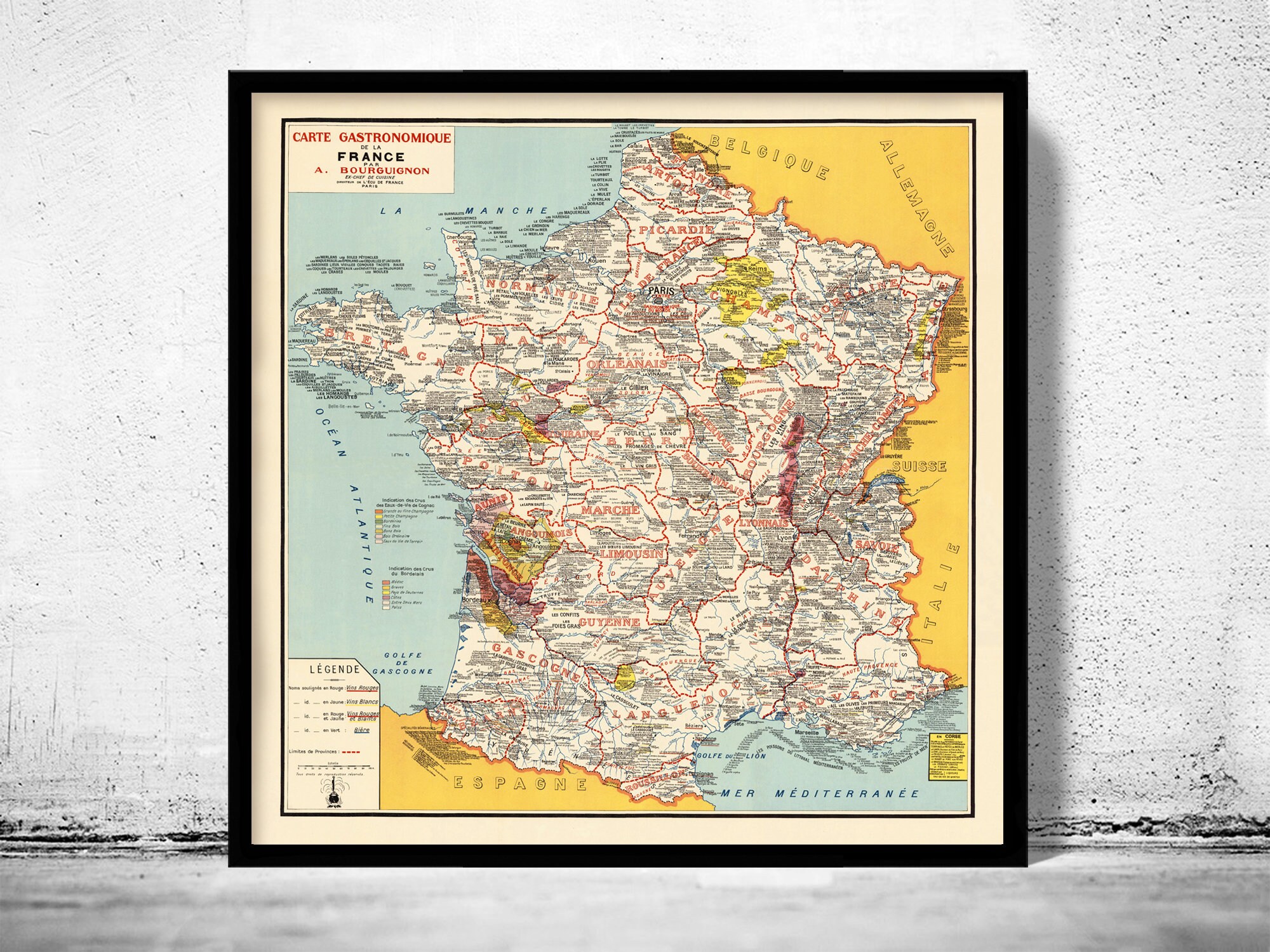 Old Map of France Gastronomy Vintage Poster Vintage Poster - Etsy UK