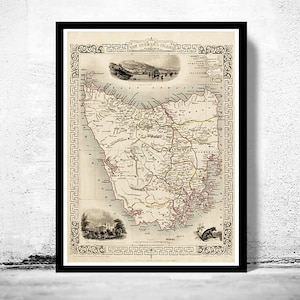Old Map of Tasmania 1851 Vintage Map | Vintage Map Wall Art Print | Large Map Print | Home Decor Wall Art
