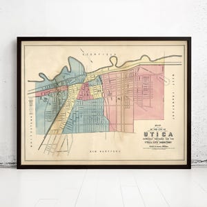 Old Map of Utica New York 1876 Vintage Map | Vintage Map Wall Art Print | Large Map Print | Home Decor Wall Art