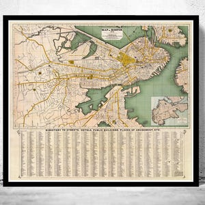 Old Map of Boston 1872 Massachusetts Vintage Map | Vintage Map Wall Art Print | Large Map Print | Home Decor Wall Art