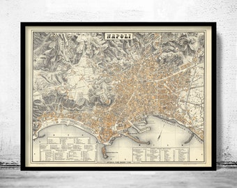 Old Map of Napoli Italy 1880 Naples Vintage Map | Vintage Poster Wall Art Print | Wall Map Print | Old Map Print