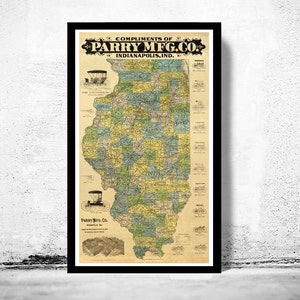 Old Map Illinois 1880 | Vintage Poster Wall Art Print | Wall Map Print ...