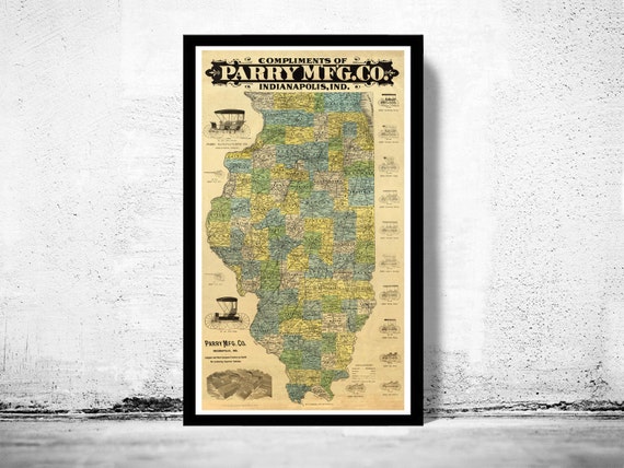 Old Map Illinois 1880 Vintage Poster Wall Art Print - Etsy