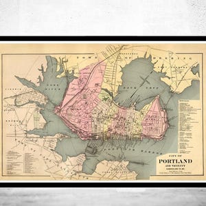 Old Map of Portland Maine 1885 Vintage Map  | Vintage Map Wall Art Print | Large Map Print | Home Decor Wall Art