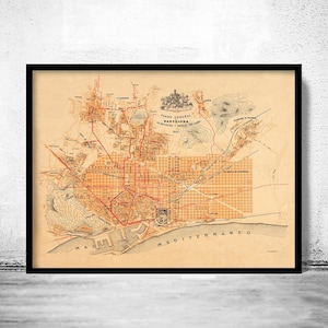 Old Map of Barcelona Catalunya 1911 Vintage Map | Vintage Map Wall Art Print | Large Map Print | Home Decor Wall Art
