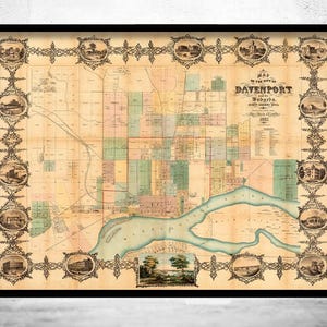 Beautiful Old Map of Davenport Iowa 1857  | Vintage Map Wall Art Print | Large Map Print | Home Decor Wall Art