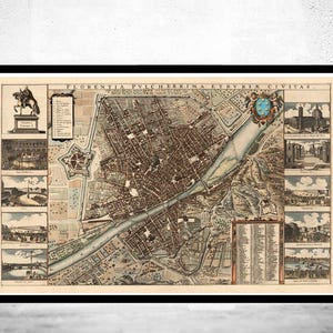 Old Map of Florence 1685 Italy Vintage Map | Vintage Map Wall Art Print | Large Map Print | Home Decor Wall Art