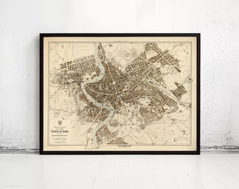 Vintage Map of Rome Italy 1892 Old Map of Rome | Wall Map Print
