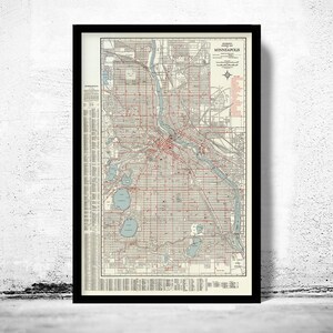 Old Map of Minneapolis 1945 Vintage Map | Vintage Map Wall Art Print | Large Map Print | Home Decor Wall Art