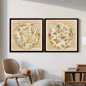 Old Planisphere Celeste meridional and septentrional 1775 Vintage Map | Wall Map Print | Large Poster Print
