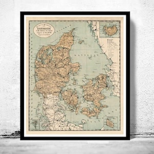 Old Map of Denmark 1890 Vintage Map | Vintage Map Wall Art Print | Large Map Print | Home Decor Wall Art