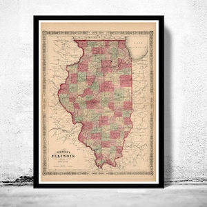 Old Map Illinois 1864 Vintage Map of Illinois | Vintage Map Wall Art Print | Large Map Print | Home Decor Wall Art