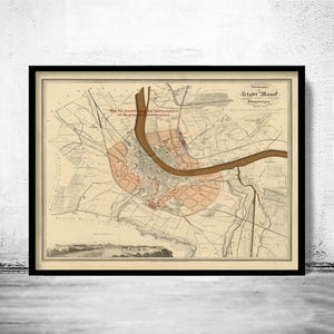 Beautiful Old Map of Basel Basilea Switzerland Suisse 1860 Vintage Map | Vintage Map Wall Art Print | Large Map Print | Home Decor Wall Art