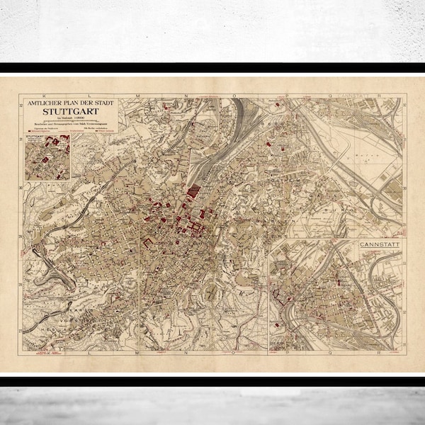 Old Map of Stuttgart Germany 1925 Vintage map | Vintage Poster Wall Art Print | Wall Map Print | Old Map Print