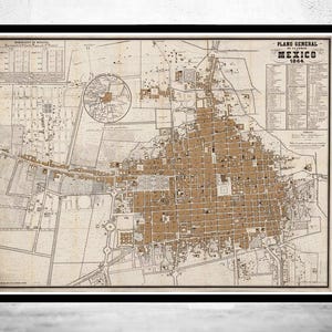 Old Map of Mexico City 1864 Mexico Vintage Map | Vintage Map Wall Art Print | Large Map Print | Home Decor Wall Art