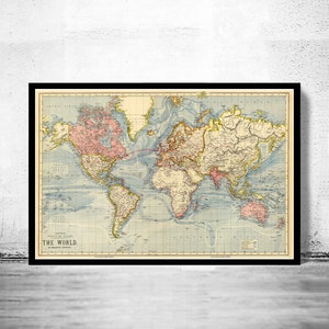 Vintage World Map 1883 Mercator projection Vintage Map World Map Gifts World Map Print Vintage World Map World Map Wall Art image 1