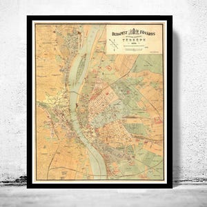 Beautiful Old Map of Budapest Hungary 1884 Vintage Map | Vintage Map Wall Art Print | Large Map Print | Home Decor Wall Art