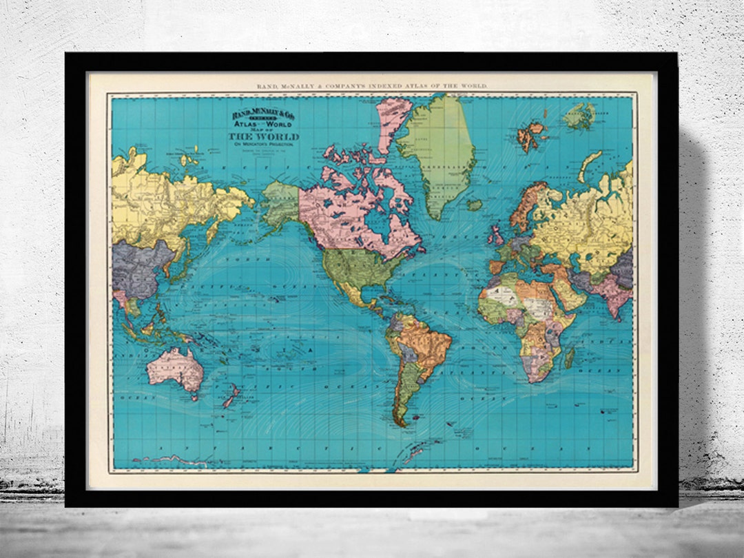 Etsy　Mercator　1897　Map　Map　Old　日本　Vintage　World　projection　World