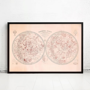 Antique Celestial Map Vintage Astronomy 1876 Old Celestial Map | Vintage Map Wall Art Print | Large Poster Print | Home Decor Wall Art