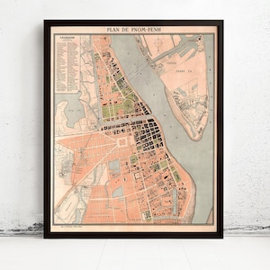 Old Map of Phnom Penh Cambodia 1920 Vintage Map | Vintage Map Wall Art Print | Large Map Print | Home Decor Wall Art