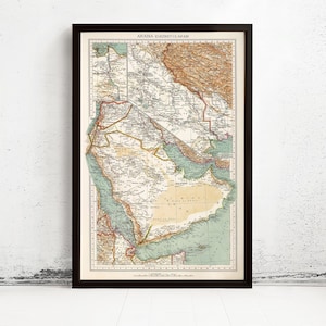 Old Map of Middle East Arabia Vintage map 1929  | Vintage Map Wall Art Print | Large Map Print | Home Decor Wall Art