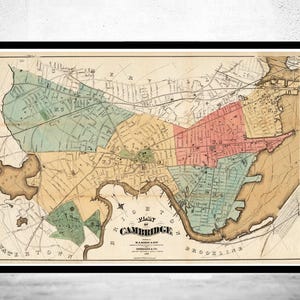 Old Map of Cambridge Massachusetts 1878 Vintage Map | Vintage Map Wall Art Print | Large Map Print | Home Decor Wall Art