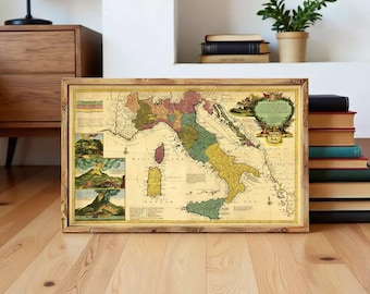 Tapisserie Murale Italie Old Map - Carte Du Monde Antique - 116x68 Cm - Design Rouge
