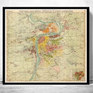 Old Map of Prague 1900 Czech Republic Vintage Map | Vintage Map Wall Art Print | Large Map Print | Home Decor Wall Art