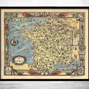 Old Map of France Story Map 1936 Vintage Map of France | Vintage Map Wall Art Print | Large Map Print | Home Decor Wall Art