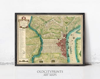 1700 Philadelphia Map Print | Vintage City Wall Art