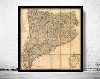 Old Map of Cataluña Catalunya Old Catalonia map 1816  | Vintage Poster Wall Art Print | Wall Map Print | Old Map Print