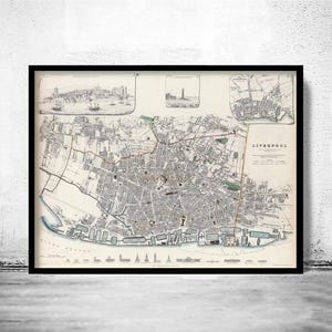 Old Map of Liverpool with gravures England 1836 Vintage Map | Vintage Map Wall Art Print | Large Map Print | Home Decor Wall Art