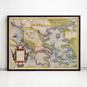 Old Map of Greece 1572 Vintage Map Greece Old Map | Vintage Map Wall Art Print | Large Map Print | Home Decor Wall Art